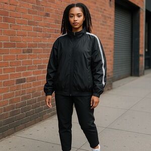 LF Graphic Logo on Sleeves and Back Black Zip-Up‎ Windbreaker Jacket